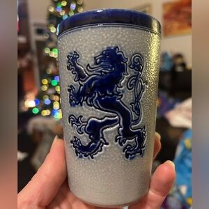 🇩🇪 Vintage Goebel Merkelbach Salt-Glazed Cider Cup – Bavarian Lion🦁💙70s/80s
